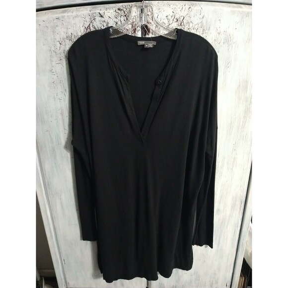 Vince Tunic Long Sleeve Keyhole Top Black Medium Designer Comfy Classic - Picture 4 of 9